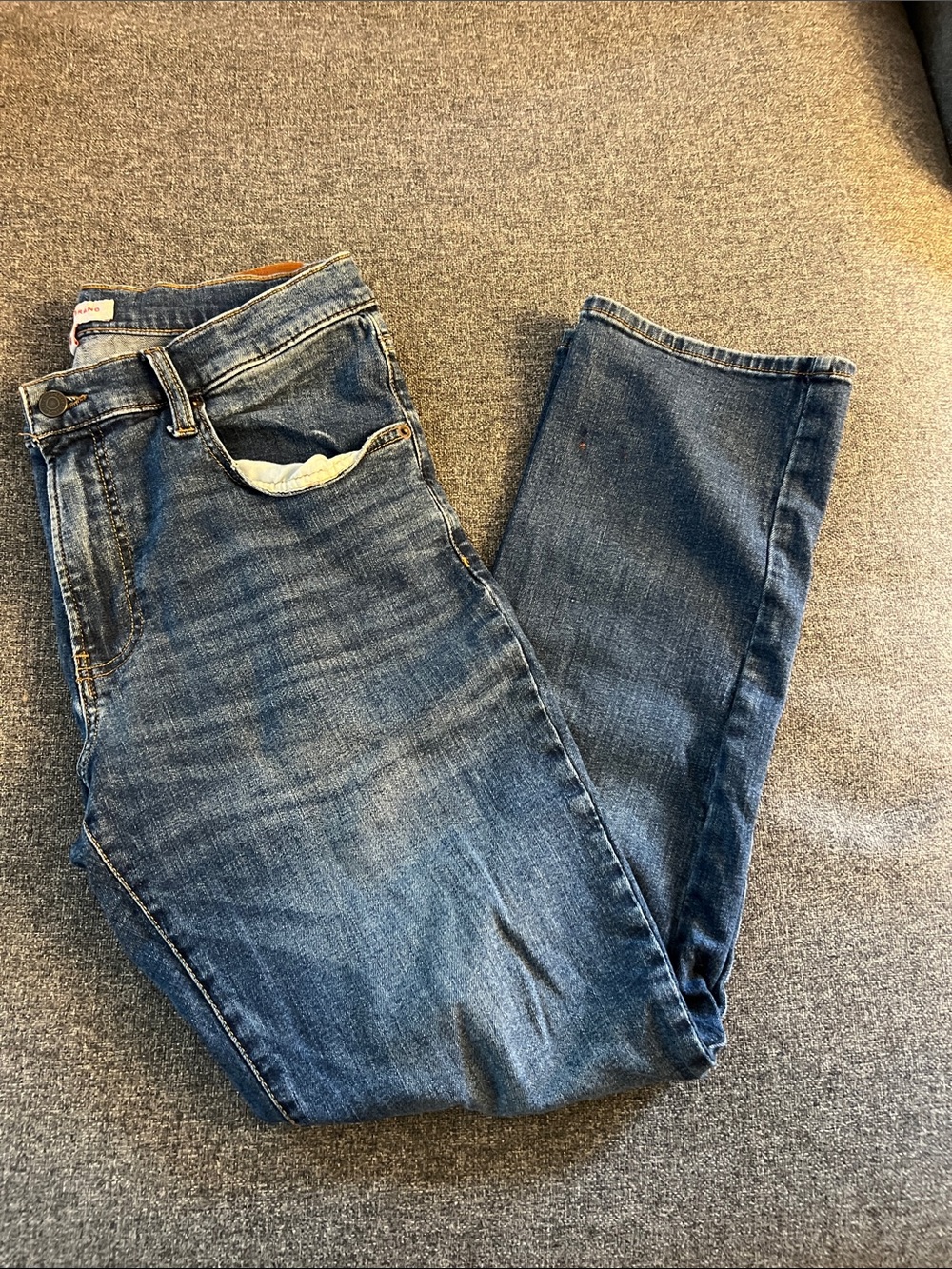Lucky Brand Blue Denim Jeans with Brown Leather Patch